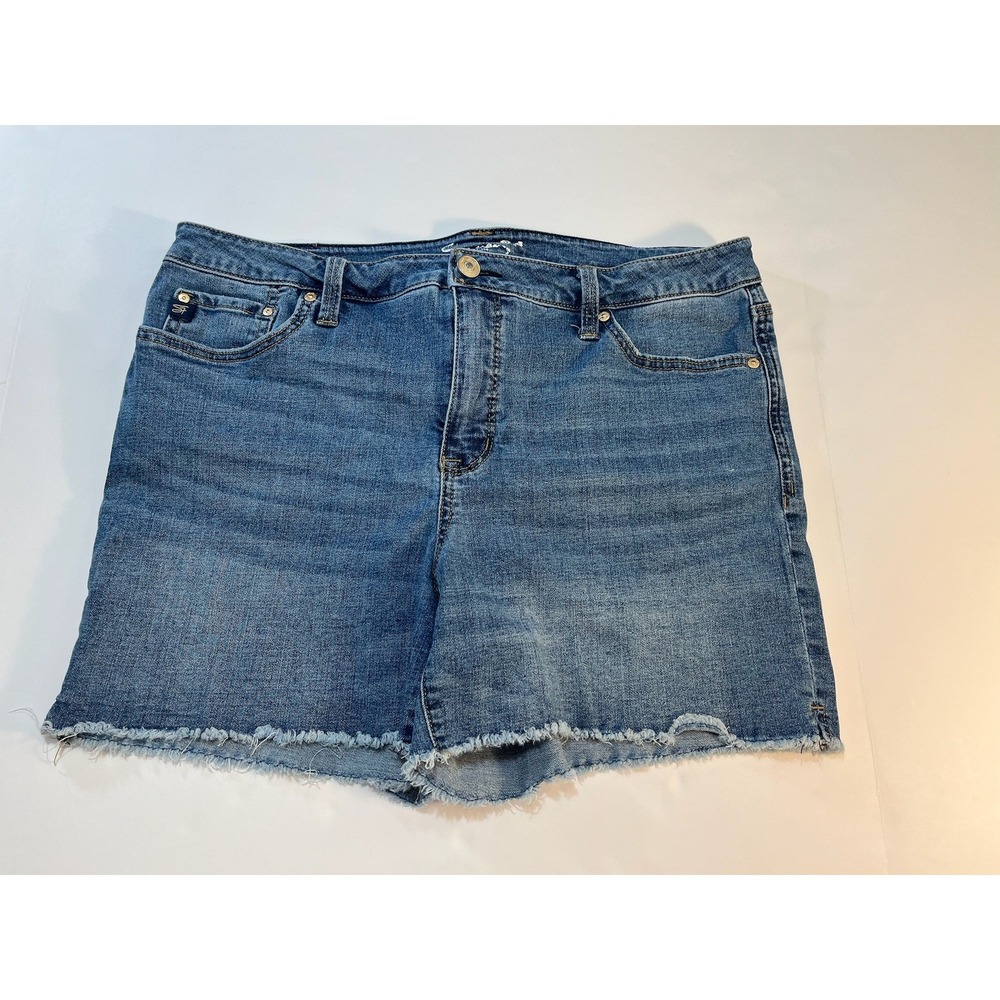 Seven7 Womens Blue Denim Cut Off Shorts Frayed Hem Medium Wash 14 Boho Festival
